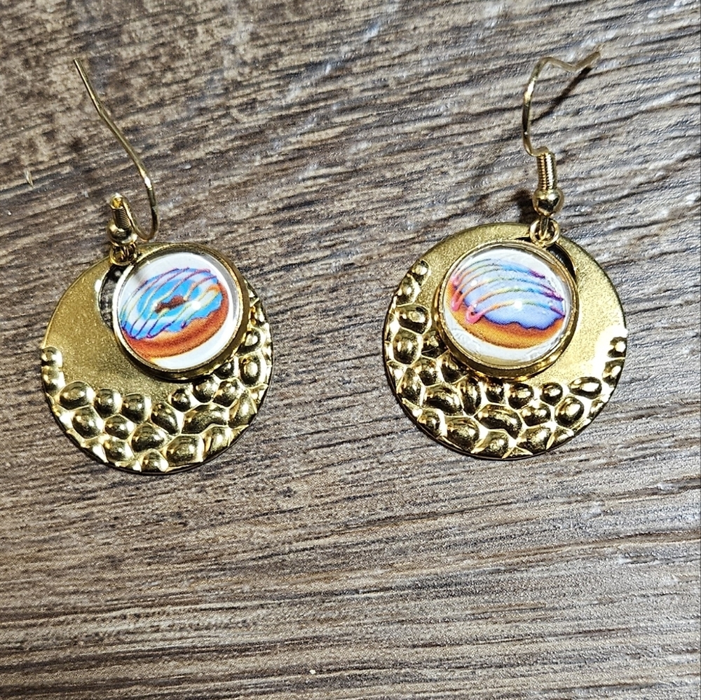 Lisa Frank Gold and Rainbow Swirl Earrings